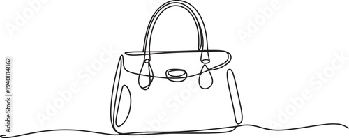 Elegant fashion woman leather handbag in sketch style Continuous One Line Drawing, Continuous one line drawing of women's hand bag. one line Icon drawing