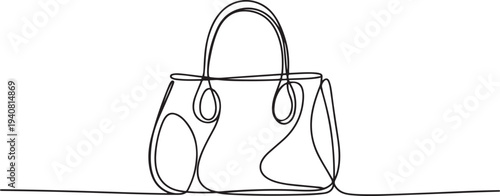 Elegant fashion woman leather handbag in sketch style Continuous One Line Drawing, Continuous one line drawing of women's hand bag. one line Icon drawing