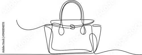 Elegant fashion woman leather handbag in sketch style Continuous One Line Drawing, Continuous one line drawing of women's hand bag. one line Icon drawing