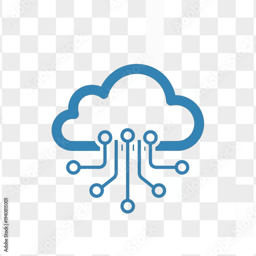 Blue cloud computing network icon representing digital data storage, information technology, and global connectivity for modern web services and cybersecurity infrastructure