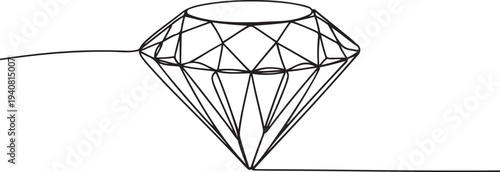 Continuous one line drawing of diamond. One line drawing illustration of diamond jewellery, Diamond one line drawing. one line Icon drawing