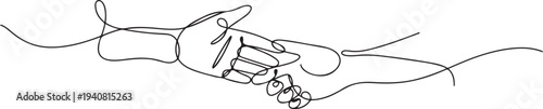 Single line drawing of romantic or helping concept, Two hands reaching out towards each other drawn by continuous one line. one line Icon drawing