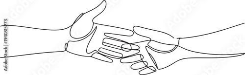 Single line drawing of romantic or helping concept, Two hands reaching out towards each other drawn by continuous one line. one line Icon drawing