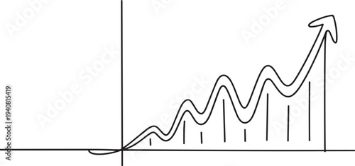 Growing graph in continuous line drawing style. Line art business chart icon, Continuous Line Drawing of Graph Icon. one line Icon drawing