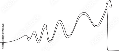 Growing graph in continuous line drawing style. Line art business chart icon, Continuous Line Drawing of Graph Icon. one line Icon drawing