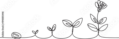 Continuous one line drawing of growing plant. Vector illustration, Growth, seedling, gardening concept single line. one line Icon drawing