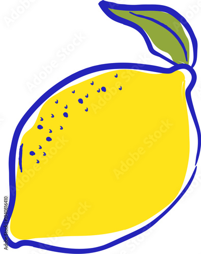 Lemon With Leaf Line Drawing