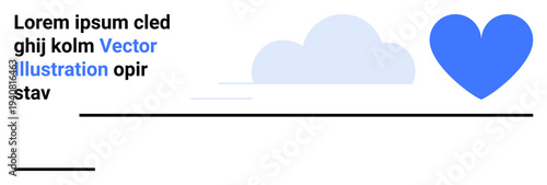 Love, nature, environmental care, simplicity, graphic design, positivity. Blue heart and cloud in a clean layout. Love and nature concepts with minimalist usage