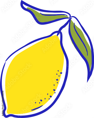 Lemon With Leaf Line Art