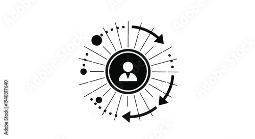 Modern business professional networking concept with person icon and arrows in black and white