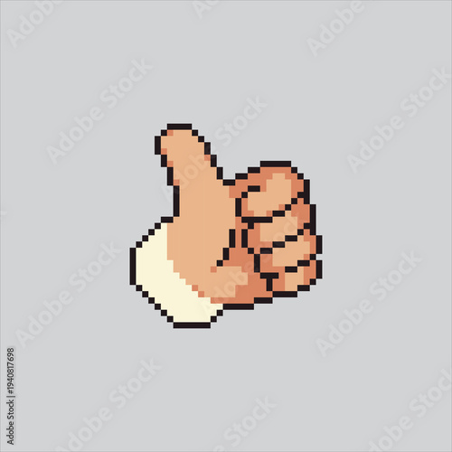 Pixel art illustration Thumbs Up. Pixelated Thumbs Emoji. Thumbs Up Emoji Expression Icon pixelated for the pixel art game and icon for website and video game. old school retro.
