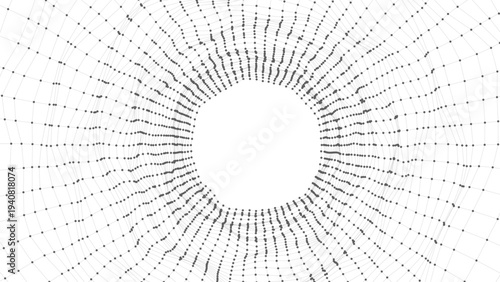 Abstract digital plexus tunnel formed by glowing dots connected with lines, creating a futuristic network hole. Concept of big data, artificial intelligence, neural networks,technology background