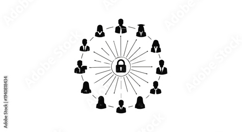 User Privacy and Data Protection Network - Padlock with Group of People Icons