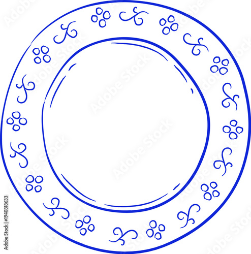 Plate With Floral Border Hand Drawn