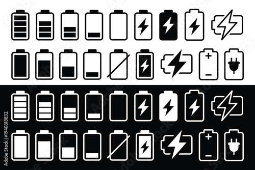 Battery level indicators. Colorful battery charge level icons. Battery power level pictograms in outline style. Battery level indicators. vector illustration eps file.