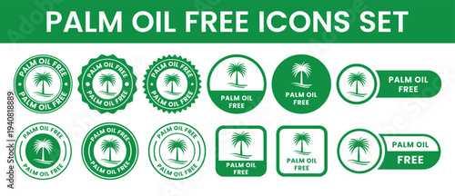 Palm oil free stamp seals set round grunge icons natural product label certification badges vector