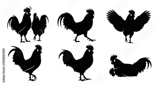 Rooster Silhouettes Collection: Diverse Poses of a Proud Cock