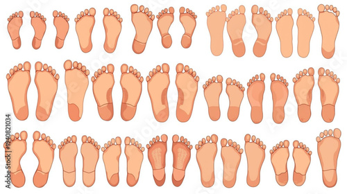 Collection of various human feet in different positions and angles