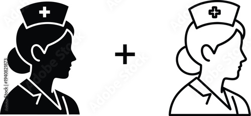 Nurse silhouette icon combination isolated on transparent background, Vector