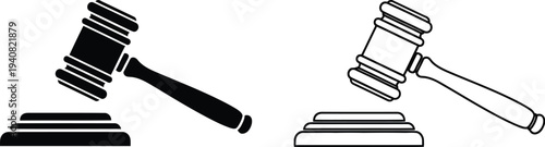 Gavel and sound block icons isolated on transparent background, Vector