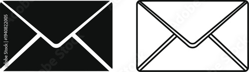 Black and white envelopes icon set isolated on transparent background, Vector