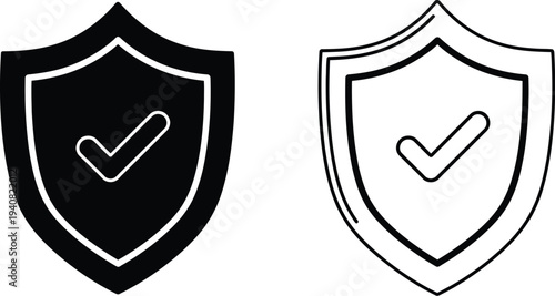 Shield icon checkmark security symbol isolated on transparent background, Vector