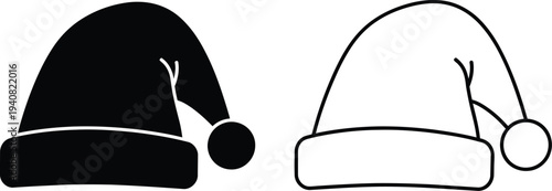 Black and white illustration of two winter hats isolated on transparent background, Vector