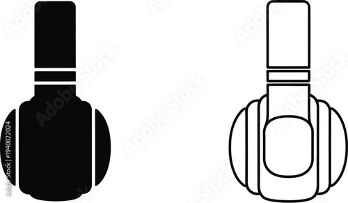 Black and white nail polish bottle icons isolated on transparent background, Vector