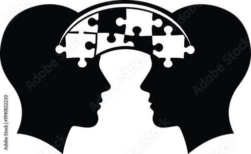 Wallpaper Mural Two black human head silhouettes with connecting puzzle pieces for collaboration concept vector Torontodigital.ca
