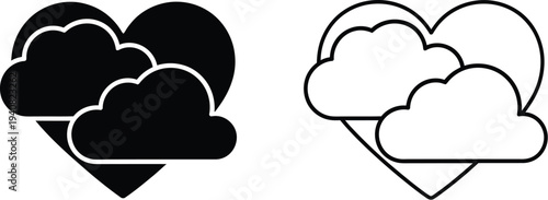 Heart shaped clouds love weather isolated on transparent background, Vector