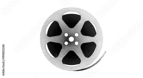 Vintage film reel icon with spokes and center holes on white
