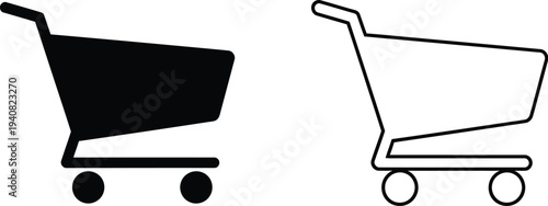 Shopping cart icons black and white isolated on transparent background, Vector