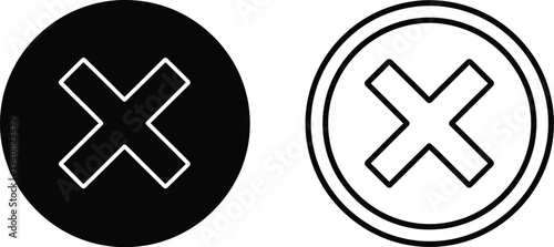 Set of 2 Close or Delete X Mark Icons Vector in Solid Black and Outline Styles for UI, Web, and App Design