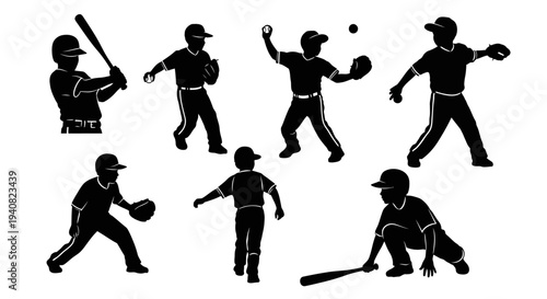 Baseball Player Silhouettes: Action Poses Collection
