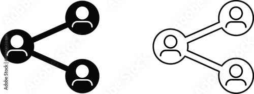 Set of 2 Share User Network Icons Vector: Solid Black and Outline Style for Social Media, Connection, and Referral Concepts