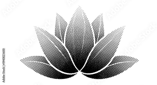 Elegant lotus flower silhouette with halftone dots symbol of purity