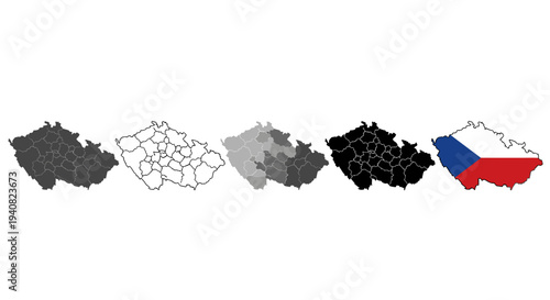 Diverse czech republic map styles outline silhouette grayscale