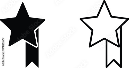 Black and white star bookmark icon vector set for favorite content, rating, achievement, or quality mark. Simple graphic design element for websites, apps, and UI.
