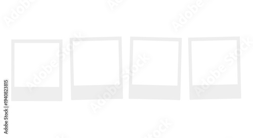 Four empty retro photo frames arranged in a row on a white background