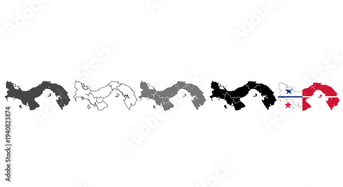 Panama map silhouettes and flag representation collection