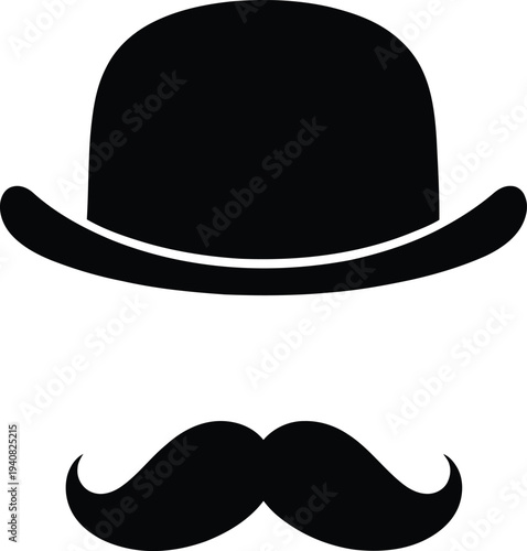 Vintage bowler hat and handlebar mustache silhouette
