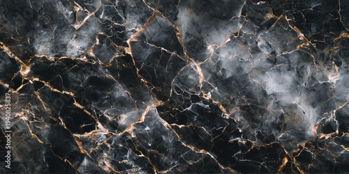 Abstract a striking, close-up photograph showcasing the intricate beauty of marble, with dark base color traversed by veins of golden, evoking luxury.