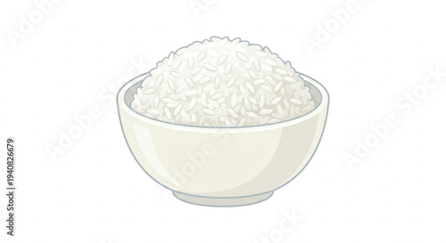 Vector illustration of a bowl of steamed white rice isolated on white background