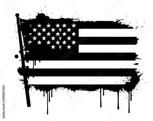 American flag grunge splatter design, US flag paint drip illustration, patriotic symbol vector art