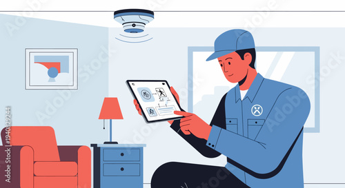 Delivery Man Holding Tablet.