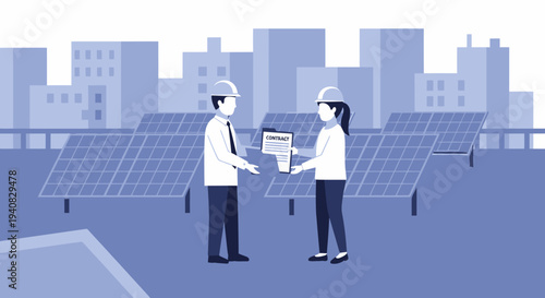 Engineers Inspecting Solar Panels.