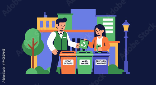 Man and Woman Recycling Together.