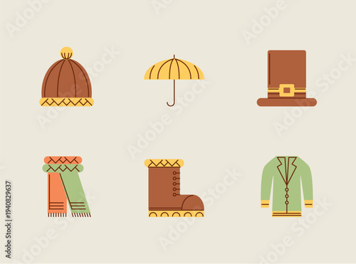 Winter Clothing and Accessories Vector Illustration