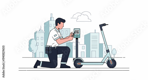 Man Charging Electric Scooter.