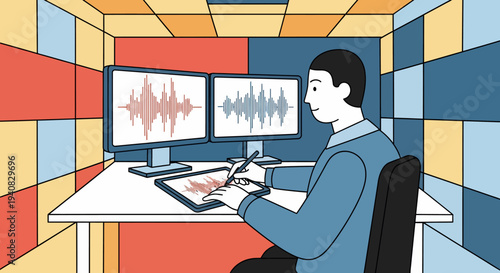 Man Editing Audio Files.